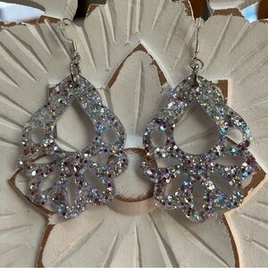 Silver/white glitter earrings